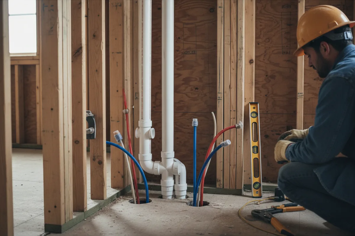 Drain and supply rough-in during Sump Pump Repair in Palouse